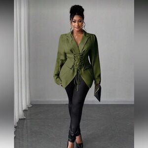 Olive green blazer w/ strings
